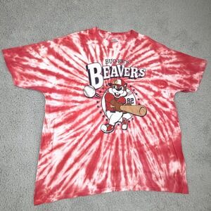 Buc-ee's Shirt Mens Extra Large Red White Tie Dye Baseball Beaver Graphic Tee